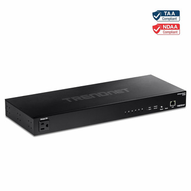 TRENDnet 6-Outlet Managed PDU, Rackmount Power Distribution Unit, 1 x NEMA 5-15R Bypass Power Outlet, 1 x Gigabit RJ-45 Port, Overload Protection, Surge Protection 2160J, Black, TPI-06