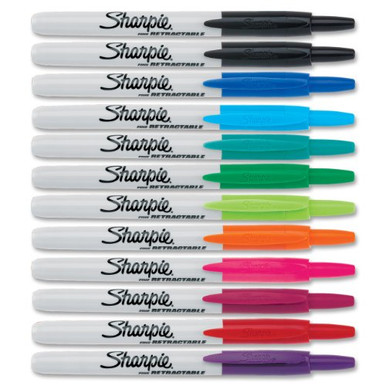 Sharpie Retractable Permanent Marker, Fine Bullet Tip, Assorted Colors, 12/Set (SAN32707)