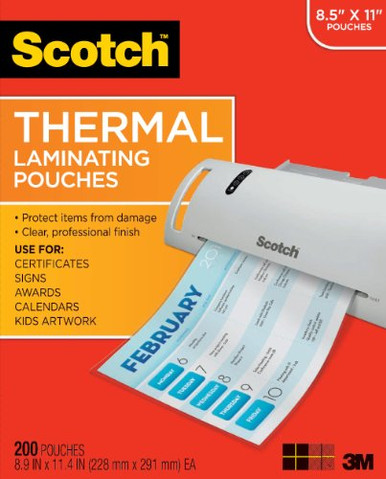 Scotch Thermal Laminating Pouches, 8.9 x 11.4 -Inches, 3 Mil Thick, 100-Pack (tp3854-100)