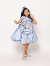 JANYAS CLOSET Ice Blue Princess Structured Tafetta Bow Dress