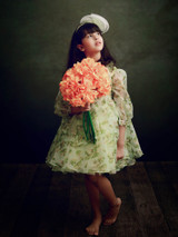 Green Floral Teens Oraganza Dress With Hair Aceesory