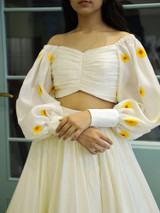 Yellow Ombre lehnga with Draped Painted Blouse