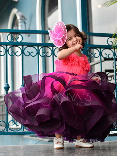 Ready to Ship:  Neon Pink Purple Princess Shaded Gown With Hair Pin