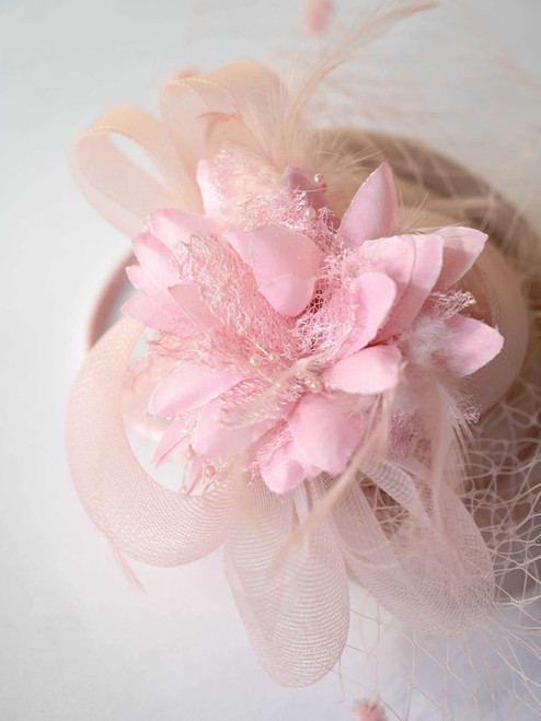 Janyas Closet Vintage Dusty Pink Derby Hat with Veil Hair Clip And Hair Band