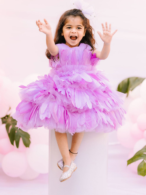 Lavender Birthday Allie Feather Dress with hair Pin