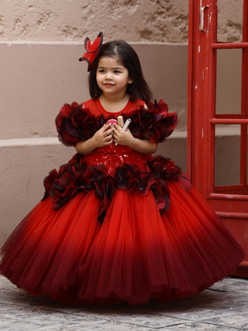 Birthday Red Shaded Ava Roses Gown With hair accessory