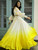 Yellow Ombre lehnga with Draped Painted Blouse