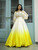 Yellow Ombre lehnga with Draped Painted Blouse