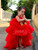 Red Ruffle High -Low Gown With Hair Accessory