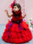 Baby Red Hankies Shaded Drapes Gown With Hair Accessory