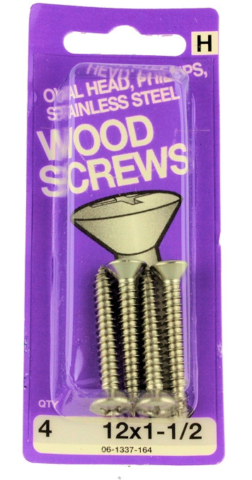 12 x 11/2" Oval Head Phillips Wood Screws 4 Pack