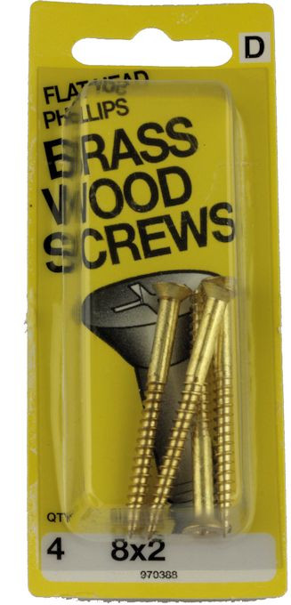 8 X 2" Solid Brass Flat Phillips Head Wood Screws 4Pack