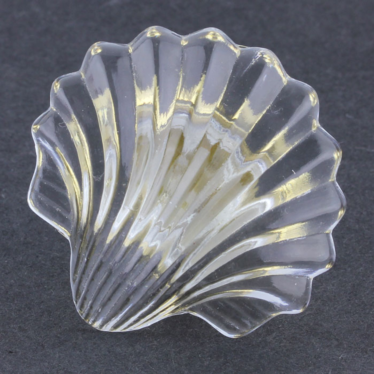 BASE NEEDS GLUED) 1-7/8 Glass Seashell Knob Clear with Brass - D. Lawless  Hardware