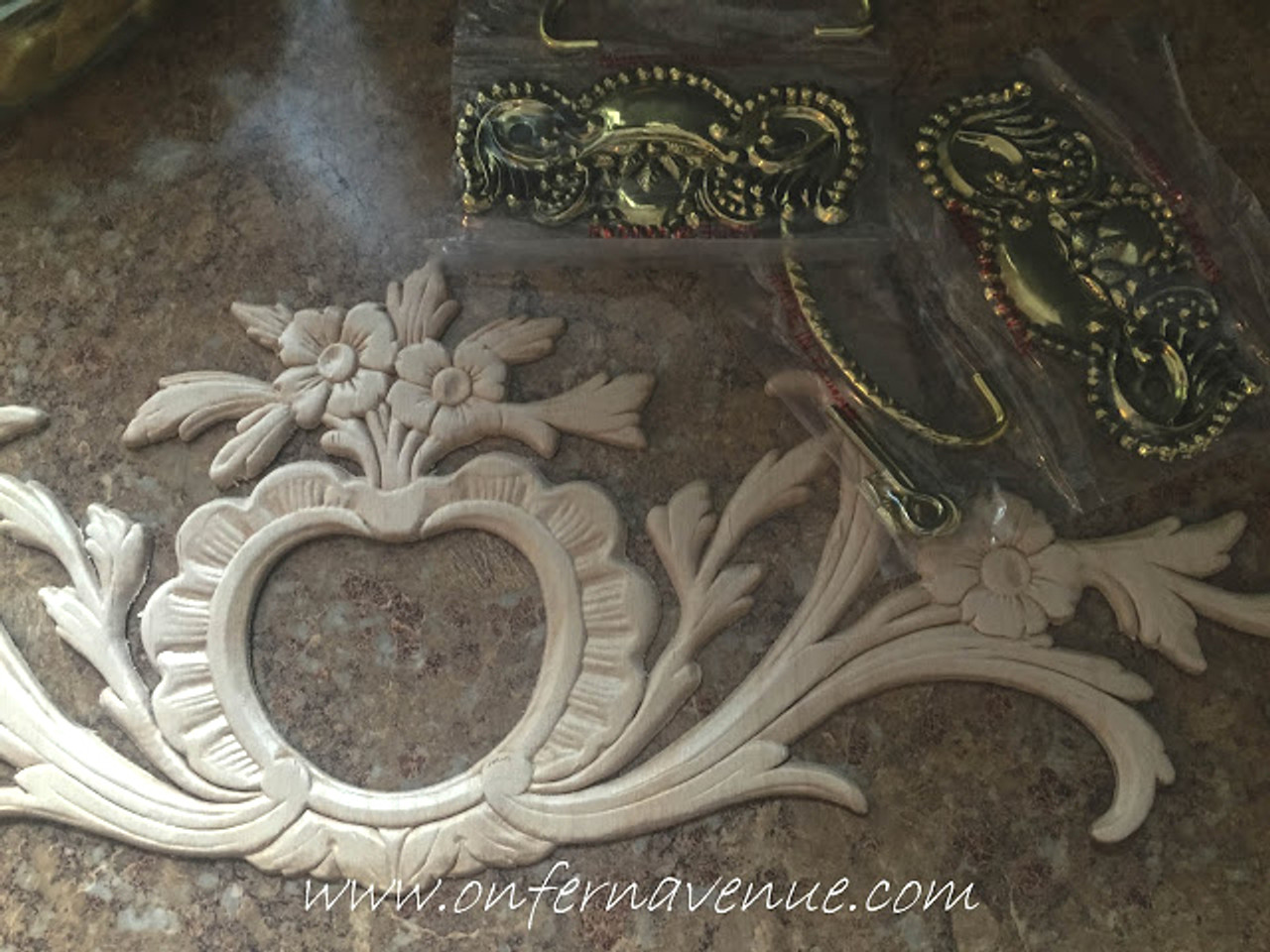 APLV-1001 Flower Shell and Leaf Carved Wood Applique -  Ireland