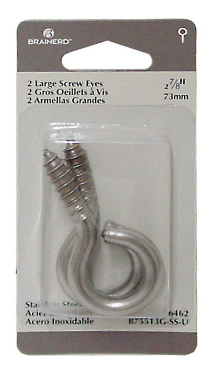 Stainless Steel Large Eye Screws Two Pack (2) 2-7/8 inch Lq-b75513g-ss-u