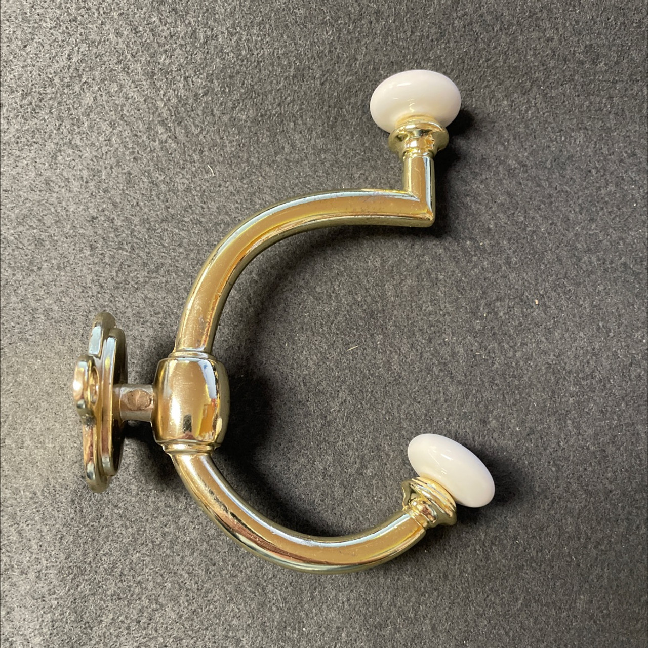 AS-IS Two Prong Coat Hook - Ceramic & Brass Plated Front Mount