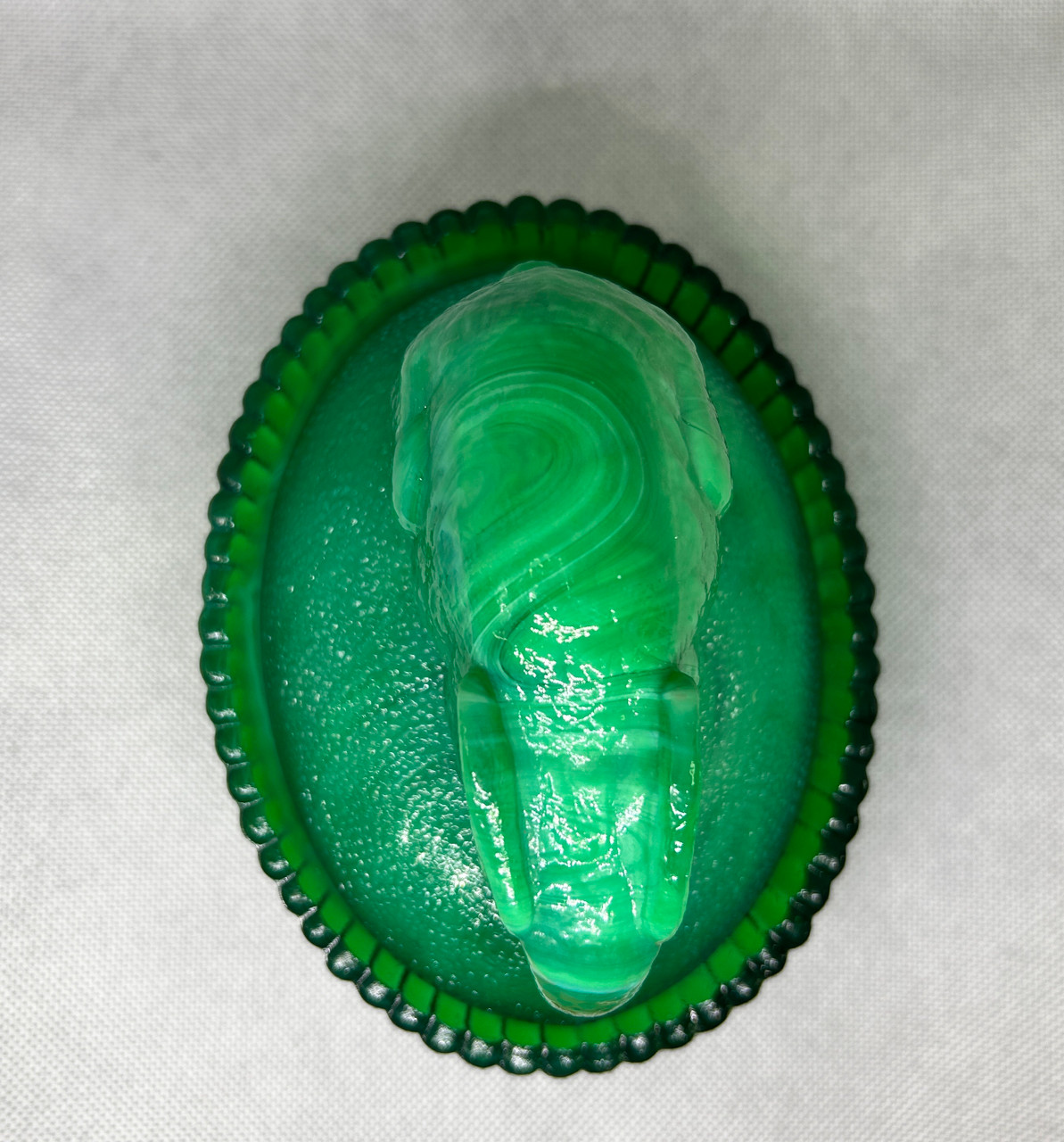 Glass Rabbit Malachite Green Slag