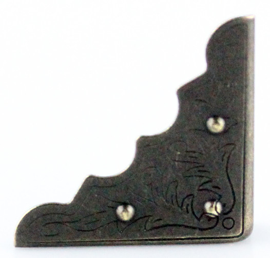 Antique Brass Decorative Box Corner Etched (single) 11/4"