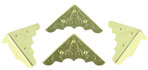 Brass Plated Box Corner with Engraved Design - Single 1-1/4