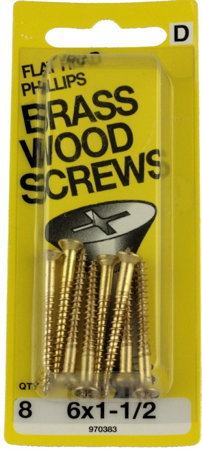 6 x 11/2" Flat Head Brass Wood Screws 8 Pack H970383 D. Lawless