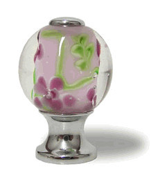7/8" Handcrafted Art Glass Knob Pink Floral