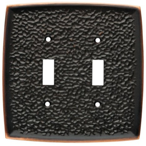 Double Switch Wall Plate Hammered Bronze with Copper Highlights