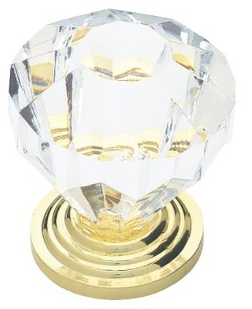 1-1/4" Design Facets Acylic Knob Brass and Clear Acrylic