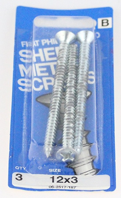 Flat Head, Phillips Sheet Metal Screw - 12 x 3" - 3 Pack H-970234
