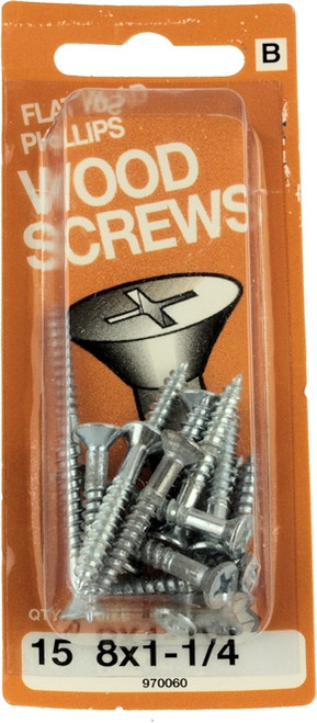 #8 x 1-1/4" Flat Head Wood Screws - 15 Pack H-970060