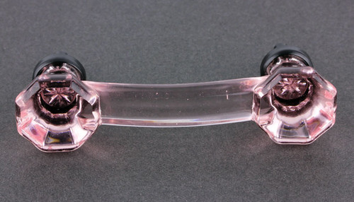 Pink Glass Pull - Octagon w/ Oil Rubbed Bronze 3"