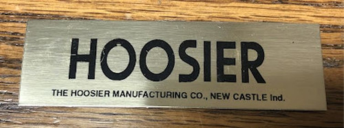 Hoosier Manufacturing Co. Label - Black & Brass Nameplate