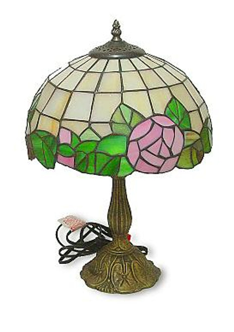 18-1/2" Leaded Glass Lamp With Rose Design 3665