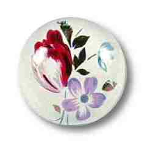Ceramic  White Knob Red and Lavender Flowers with Gold Leaf 1-1/2" LQ-P30092-WF-C
