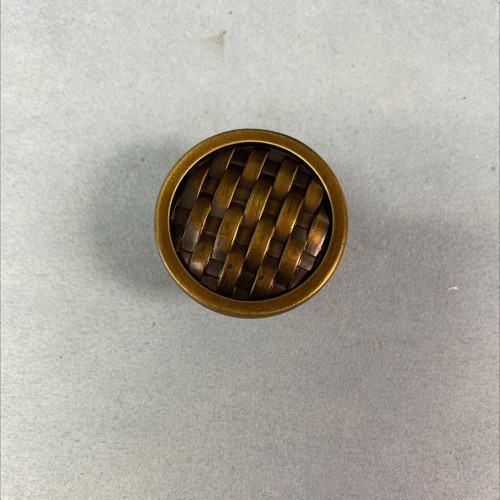 1-1/4" Basket Weave Knob Tumbled Antique Brass