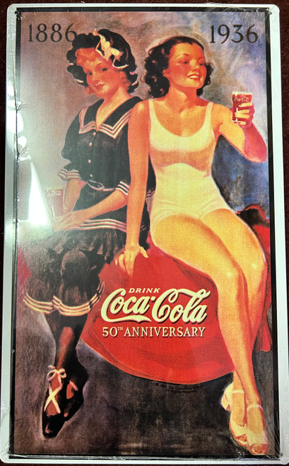 Coke Lady Sitting on Old Coca Cola Machine Rectangle Advertising
