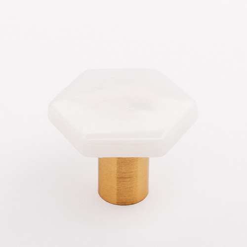 Sietto Hexagon irid white knob with satin brass base