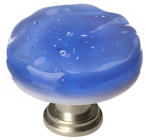 Sietto Glacier sky blue round knob with satin nickel base