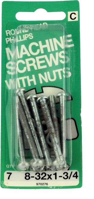 (12 Pack) 8-32 x 1-3/4" Round Head Machine Screws with Nuts