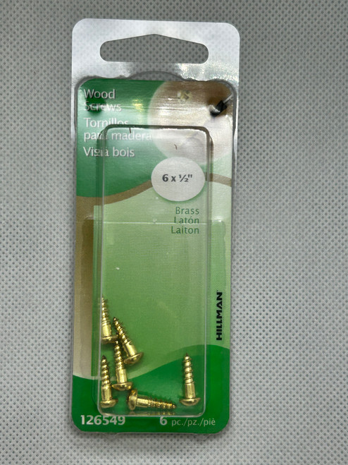 6 x 1/2" Round Head Square Drive Wood Screw Brass Plated