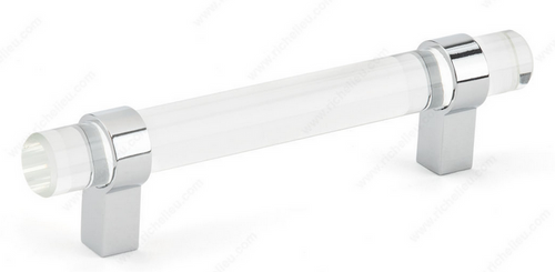 Richelieu Modern Glass and Metal Pull - 0206 - Clear, Chrome - 96 mm