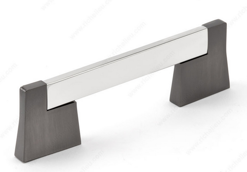 Richelieu Modern Metal Pull - 8727 - Chrome, Brushed Black Stainless Steel - 96 mm