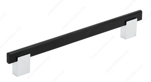 Richelieu Modern Metal and Aluminum Pull - 905 - Matte Black, Chrome - 192 mm