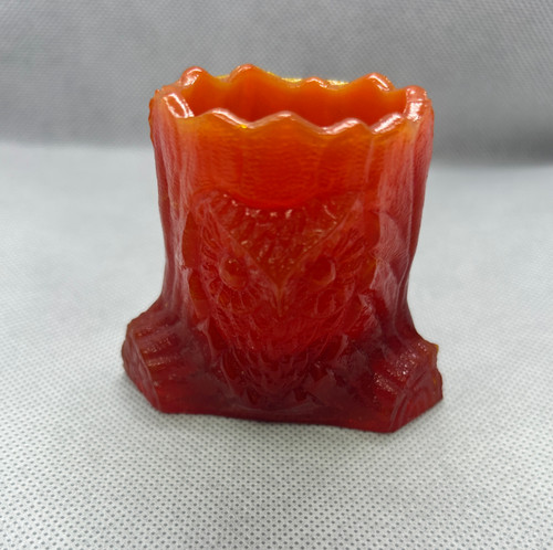 Owl N Stump Toothpick Holder Red Slag