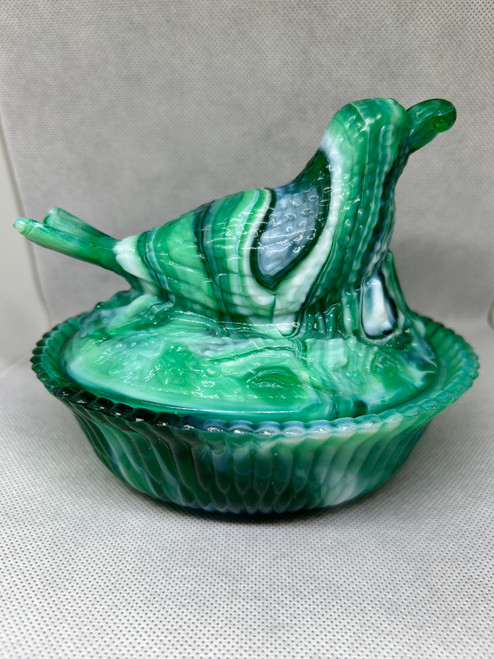 Glass Bird with Berry Green Slag