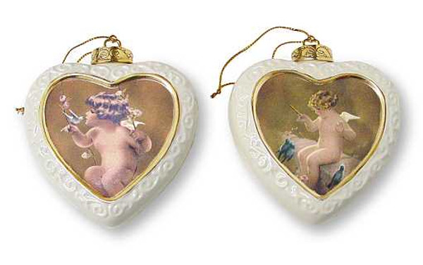 Christmas Ornaments by Bessie Pease Gutmann  Two Heart Shaped "Gentle Friends" & Enchanting Melody"