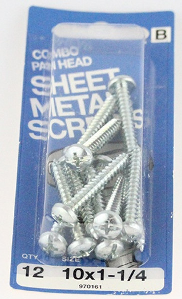 Combo, Pan Head Sheet Metal Screws - 10 x 1 1/4" - 12 Pack H-970161