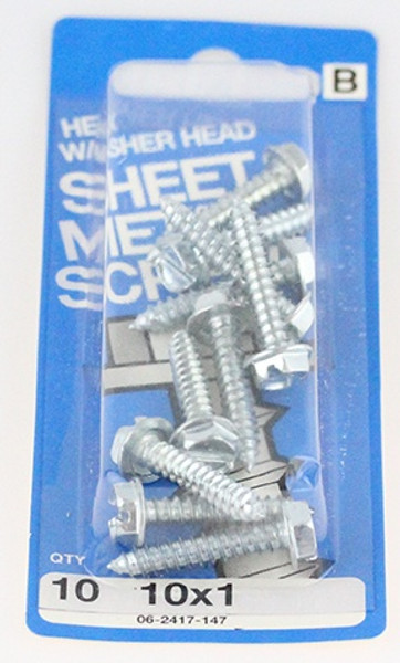 Hex & Washer Head Sheet Metal Screws - 10 x 1" - 10 Pack H-970206