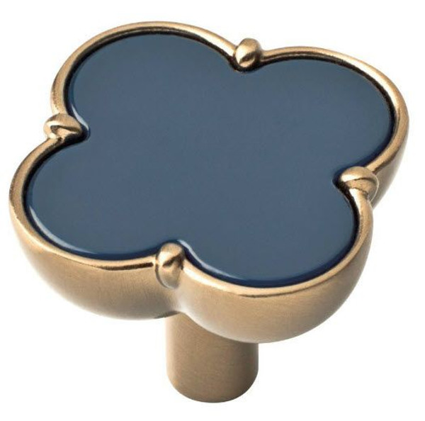 1-1/3" Designer Clover Knob Navy Blue and Champagne Bronze