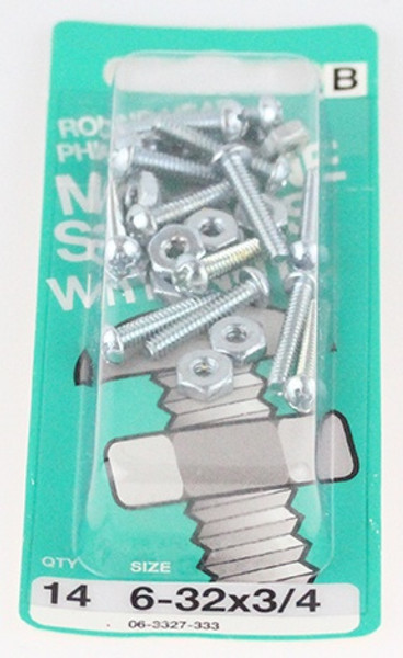 Round Head Phillips Machine Screws w/ Nuts - 6-32 x 3/4" - 14 Pack H-06-3327-333H-970257