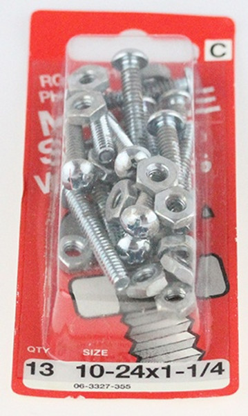 Round Head Phillips Machine Screws w/ Nuts - 10-24 x 1 1/4" - 13 Pack H-970281